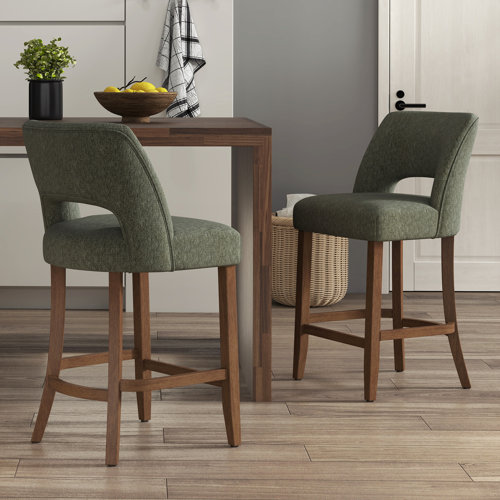 Bisto Upholstered Counter Height Bar Stool with Solid Wood legs (Set of 2)
